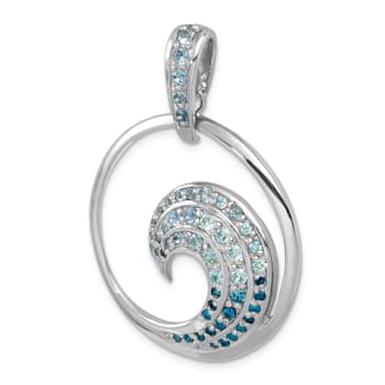 Rhodium Over Sterling Silver Polished Cubic Zirconia Wave Pendant