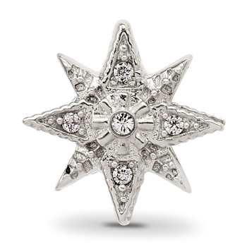 Sterling Silver Textured and Polished Cubic Zirconia Star Bead