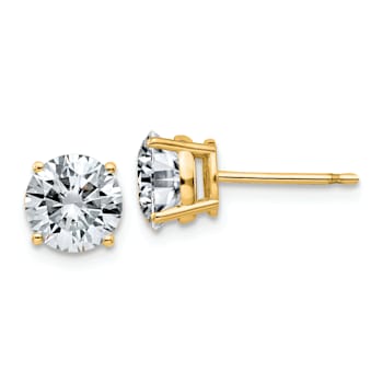 14K Yellow Gold 2ct. 6.5mm Round G H I True Light Moissanite Earrings