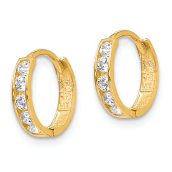 14K Yellow Gold Cubic Zirconia Hinged Hoop Earrings