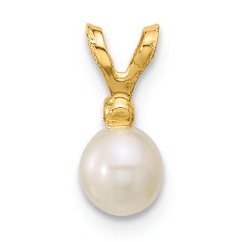 14k Yellow Gold 4-5mm White Near Round Freshwater Cultured Pearl and
Cubic Zirconia Pendant