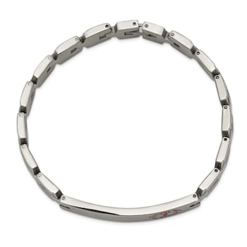 Stainless Steel Brushed and Polished Red Enamel 8-inch Medical ID Bracelet