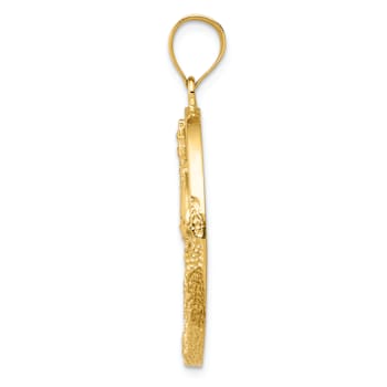 14k Yellow Gold Textured Lab Created Opal Lighthouse Sailboat in Oval Pendant