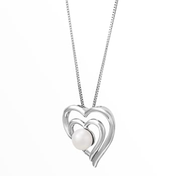 White Freshwater Pearl and Lab Created White Sapphire Sterling Silver
Pendant with Chain