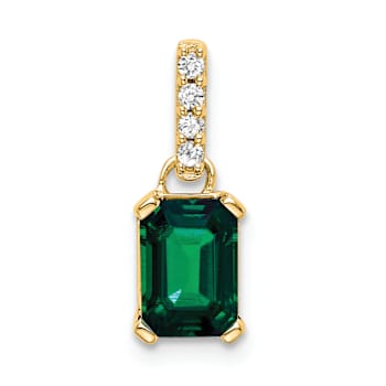 10k Yellow Gold 1 ctw Lab Created Emerald and Accent Diamond Pendant