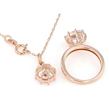 Solitaire CZ Pendant And Ring Set In 18K Rose Gold Over Sterling Silver