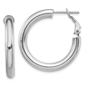 Rhodium Over 14k White Gold Polished 1 1/8" Round Hoop Earrings