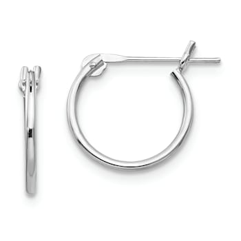 Rhodium Over 14K White Gold 1mm Hoop Earrings