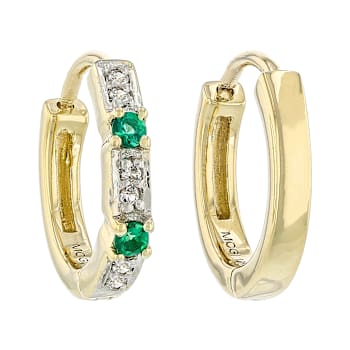 Lab-Created Emerald And Lab Sapphire Huggie In Solid 10K Yellow Gold 0.07ctw