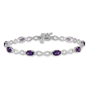 Rhodium Over 14k White Gold Amethyst and Diamond Infinity Bracelet