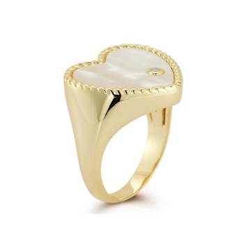 Mother-Of-Pearl Heart Signet Ring In 14K Gold Over Sterling Silver