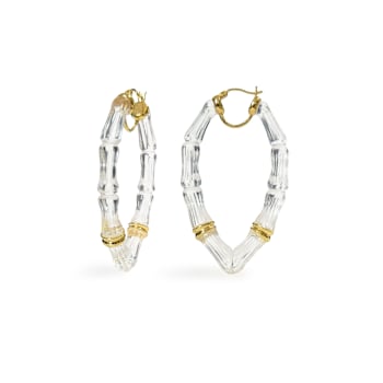 14K Yellow Gold Over Brass Vivienne Bamboo Acrylic Hoops