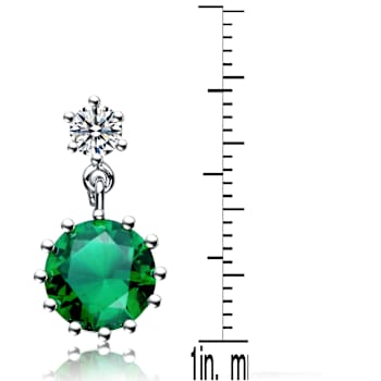 Emerald Color CZ Circle Drop Earrings In Sterling Silver