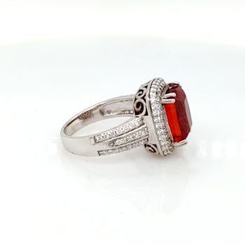 6.25 Cts Rhodochrosite and 0.99 Cts White Diamond Ring in 14K WG