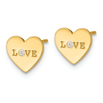 14k Yellow Gold Polished Love Cubic Zirconia Heart Stud Earrings