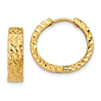 14k Yellow Gold Diamond-Cut 1/2" Hinged Hoop Earrings