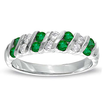 0.64ctw Emerald and Diamond Band Ring in 14k White Gold
