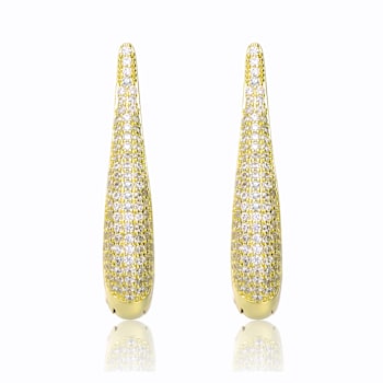 Raindrop CZ Pave Hoop Earrings In 14K Gold Over Brass