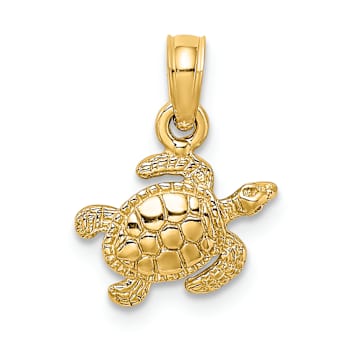 10K Yellow Gold Textured Sea Turtle Charm