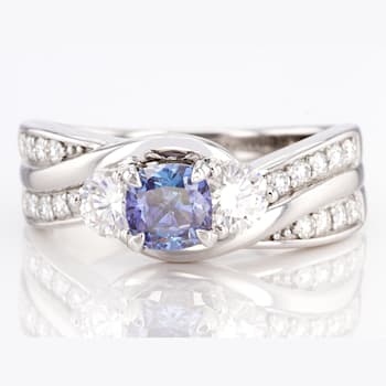 Blue and Colorless Moissanite Platineve Ring 1.50ctw DEW.