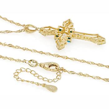 Diamond Simulant, Sleeping Beauty Turquoise And White Zircon Cross
Pendant Necklace In 18K Gold Over Sterling Silver 2.34ctw
