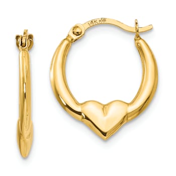 14K Yellow Gold Heart Hoop Earrings