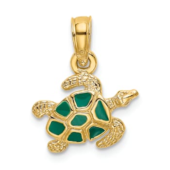 14k Yellow Gold Textured and Enameled Sea Turtle Pendant