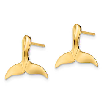 14k Yellow Gold Whale Tail Stud Earrings