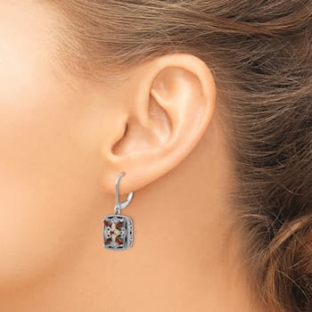 Sterling Silver Antiqued with 14K Accent Diamond and Garnet Earrings