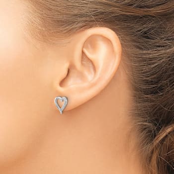 Rhodium Over 14k White Gold Diamond Heart Stud Earrings