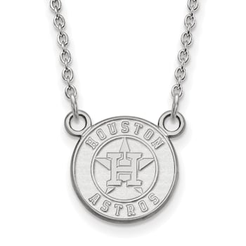 Rhodium Over Sterling Silver MLB LogoArt Houston Astros Pendant Necklace