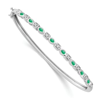 Rhodium Over 14k White Gold Emerald and Diamond Bangle