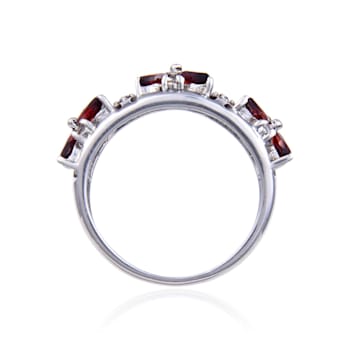 Marquise Garnet and White Topaz Sterling Silver Floral Ring, 2.44ctw