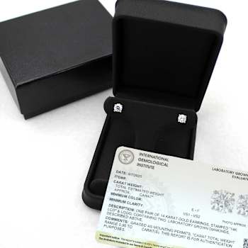 Lab Grown White Diamond 14K White Gold Stud Earrings VS1 Clarity E
Color, IGI Certified 0.50ctw