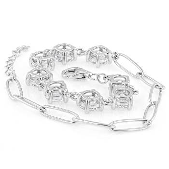 CZ And Paperclip Link Bracelet In Sterling Silver