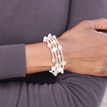 6-7mm Multicolored Baroque Freshwater Cultured Pearl and Glass Beaded
Wrap Bracelet