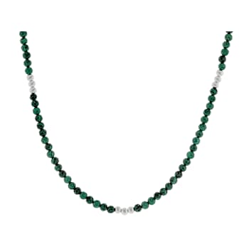 Malachite Beaded Station Necklace In Sterling Silver