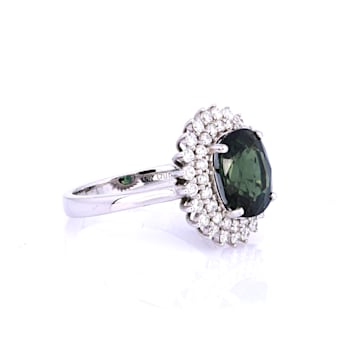 5.15 Ctw Green Sapphire and 0.70 Ctw White Diamond Ring in 18K WG