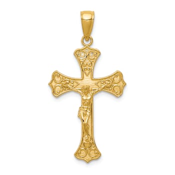 14k Yellow Gold Textured Crucifix Pendant