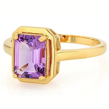 Canela Amethyst Solitaire Ring In 18K Gold Over Sterling Silver
