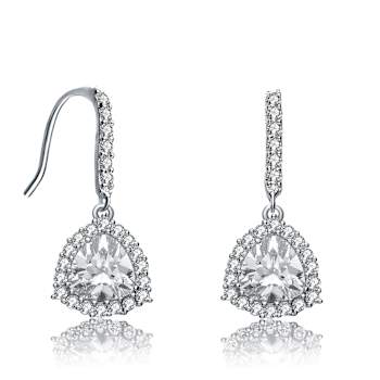 Pear Shape CZ Halo Drop Earrings In White Rhodium Over Brass