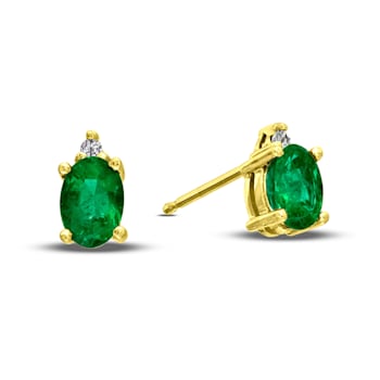 0.82ctw Oval Emerald and Diamond Earring set in 14k Yellow Gold
