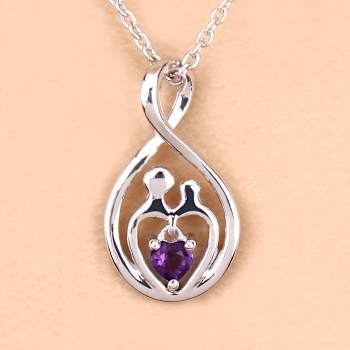 Purple Amethyst Mom and Child Rhodium Over Sterling Silver Heart Pendant
With Chain 0.14ct