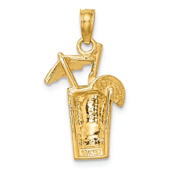 14k Yellow Gold Textured Cocktail Drink with Umbrella Charm