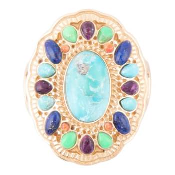 Barse Jewelry Multi-Gemstone Gold Tone Concho Statement Ring