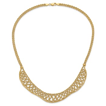 14K Yellow Gold Diamond-cut Braided Rope Chain Fancy Front Drape Necklace