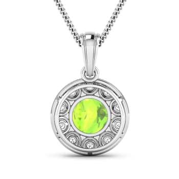 1.85ctw 14K White Gold Round Peridot and White Diamond Pendant with 18
inch Cable Chain