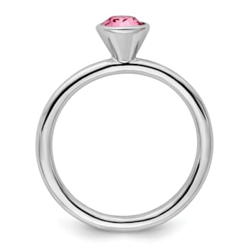 Sterling Silver Stackable Expressions High 5mm Pink Crystal Ring
