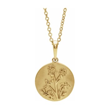 14K Yellow Gold Floral Pendant With Chain