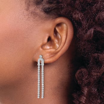 Rhodium Over 14K White Gold Lab Grown Diamond Post Dangle Earrings